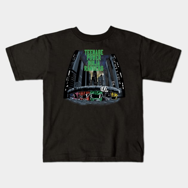 Teenage Power Ninja Rangers Kids T-Shirt by Zascanauta